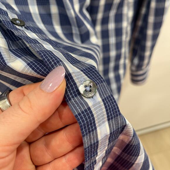 Bugatchi Uomo Shirt XXL Blue Plaid Check Long Sleeve Cotton Casual Dress Shirt - Picture 14 of 16